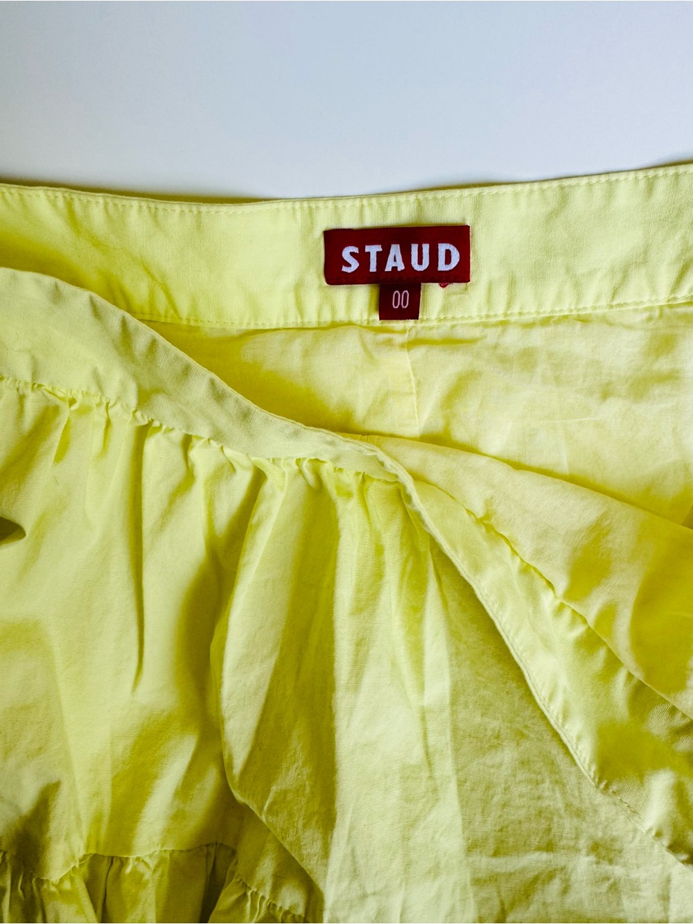 STAUD Bright Yellow Gathered Cotton Midi Skirt